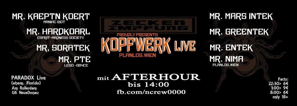 Party Flyer ZECKEnIMPFUNG pres. KOPFWERK LIVE 1 Apr '18, 22:30