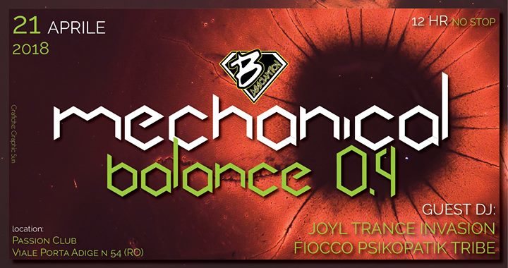 Party Flyer Mechanical Balance 0.4 Psy/Tekno Party 12H No Stop Music 21 Apr '18, 20:00