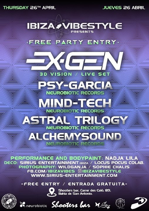 Party Flyer Free Party ibiza Vibestyle EXGEN Live Set 26 Apr '18, 22:00