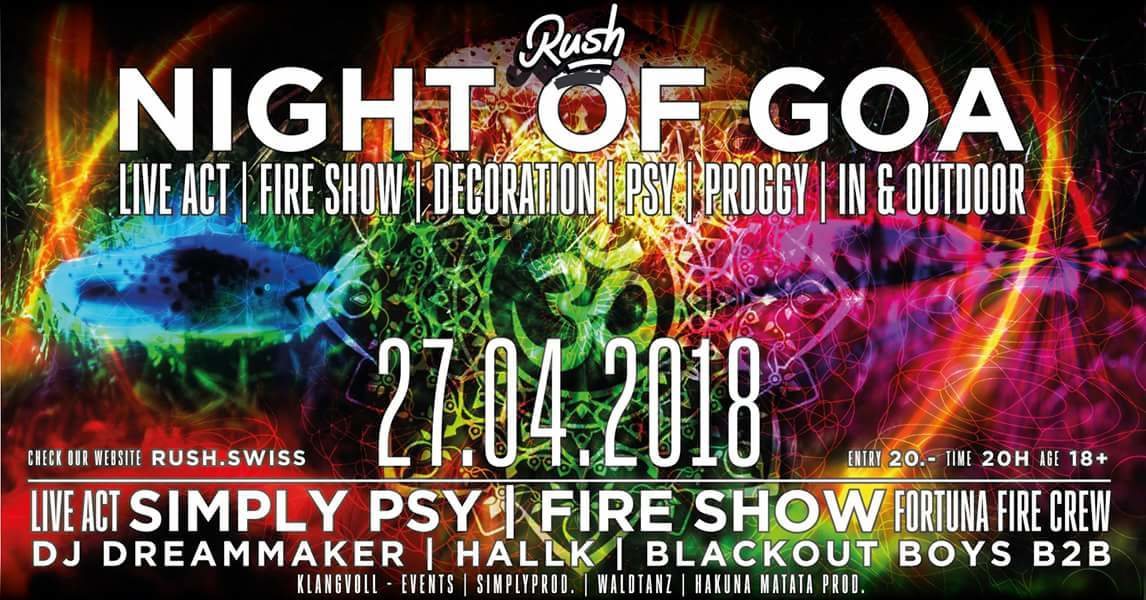Party Flyer Night of Goa ॐ Finest Siwss Psytrance ॐ 27 Apr '18, 20:00