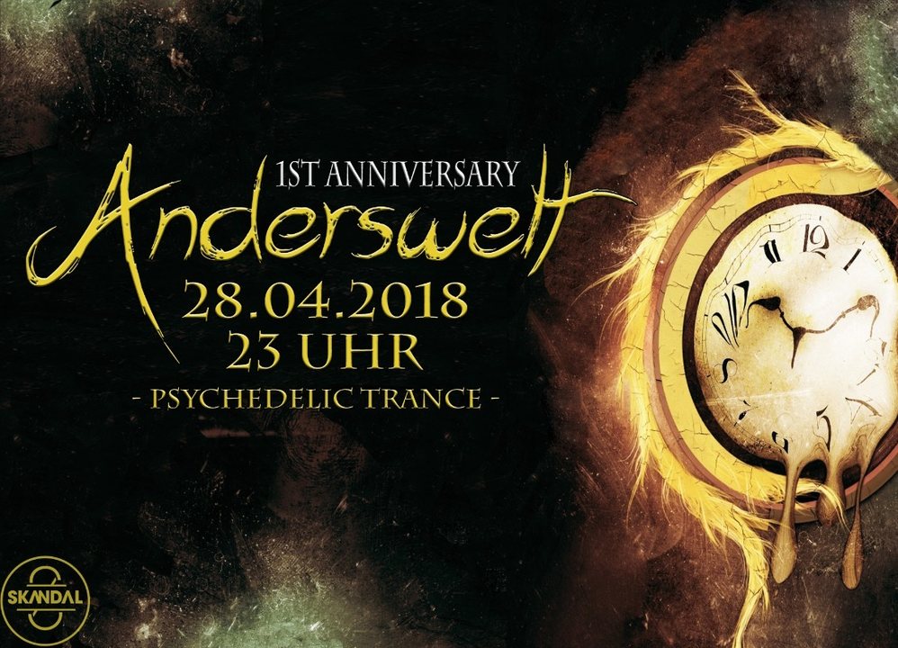 Party Flyer ॐ Anderswelt 1st Anniversary ॐ + Afterhour 28 Apr '18, 23:00