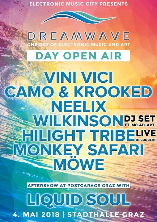 Party Flyer DREAM WAVE Festival Day 2018|Vini Vici, Neelix, Hilight Tribe, Camo&Krooked uvm 4 May '18, 12:00