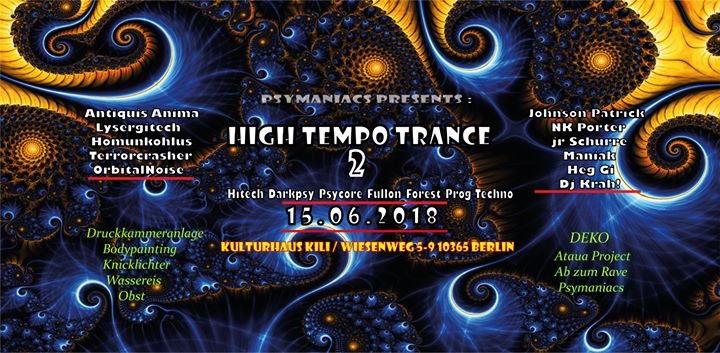 Party Flyer Psymaniacs Presents: High Tempo Trance 2 ॐ 15 Jun '18, 23:00