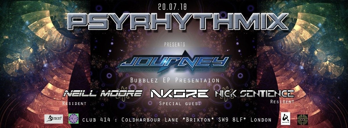 Party Flyer Psyrhythmix Pres. Journey (aka Jay Om): Bubblez EP Presentation 20 Jul '18, 23:00