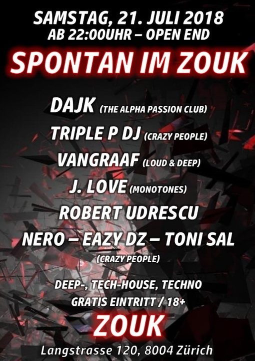 Party Flyer SPONTAN IM ZOUK 21 Jul '18, 22:00