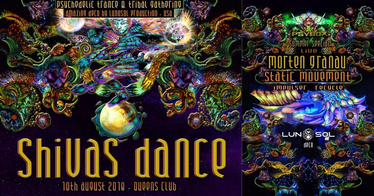 Party Flyer Psybox - Shivas Dance with Morten Granau - Static Movement - Impulser - Recycle 10 Aug '18, 22:00