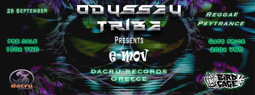 Party Flyer Odyssey Tribe featuring e-Mov live (Dacru records Greece) 28 Sep '18, 21:00
