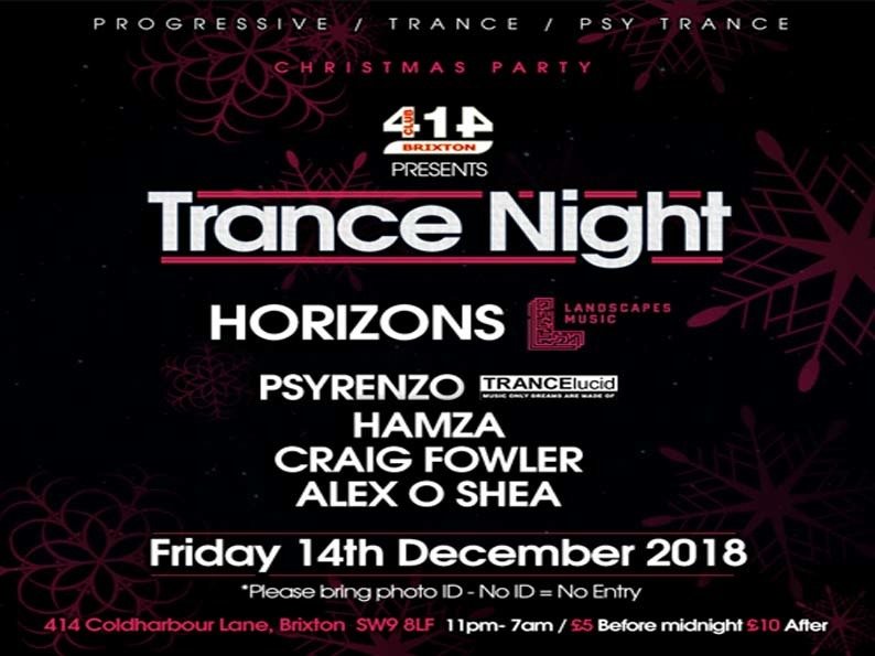 Club 414 Pres Trance Night - Christmas Party · 14 Dec '18, 23:00