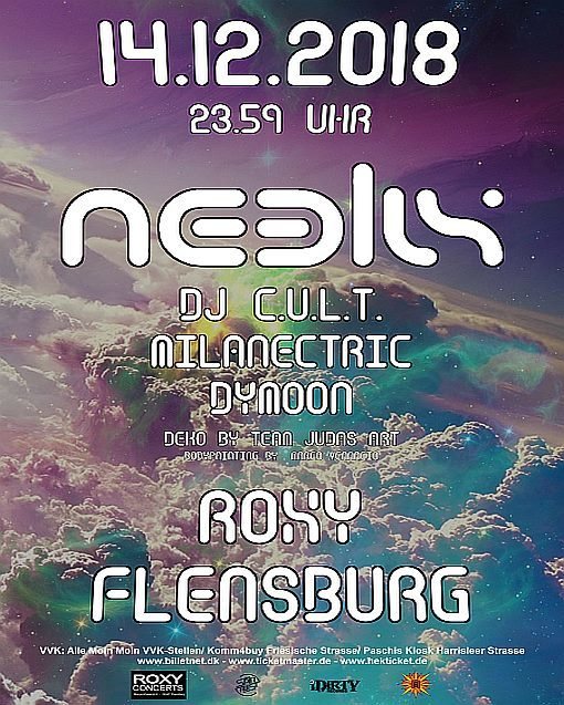 Party Flyer Neelix, DJ Cult, Milanectric, Dymoon am 14.12. im Roxy Flensburg 14 Dec '18, 23:30