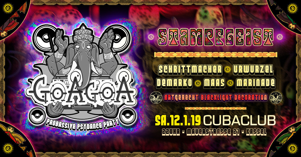 Party Flyer ॐ GoaGoa ॐ 2 Floors ॐ 6 Acts ॐ 1500 Watt Schwarzlicht 12 Jan '19, 22:00