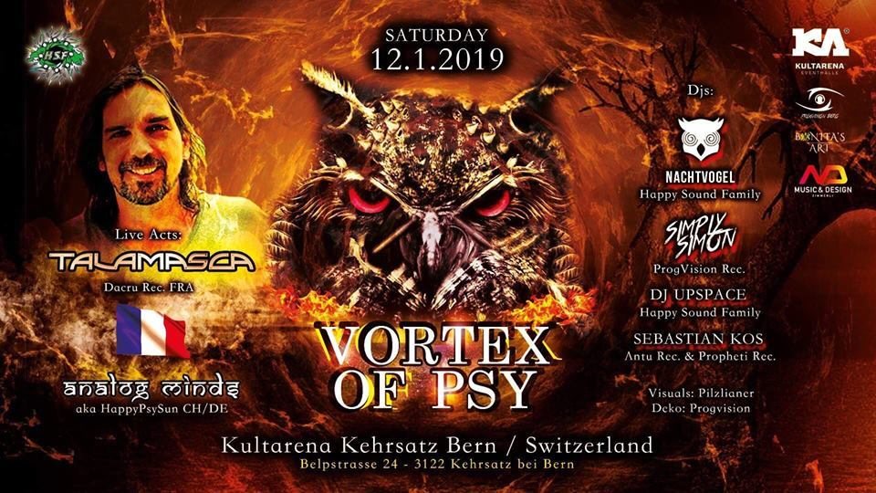 Party Flyer Vortex of PSY / w TALAMASCA & ANALOG MINDS (BERN) 12 Jan '19, 21:00