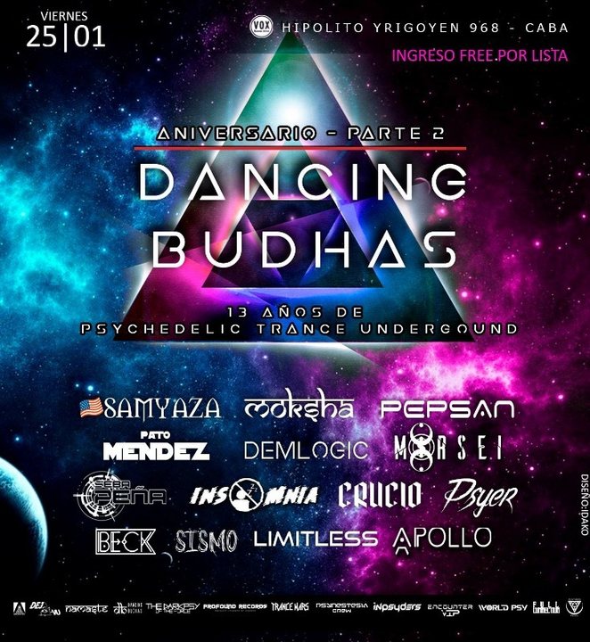 Party Flyer Dancing Budhas 13th Aniversary 25 Jan '19, 23:30