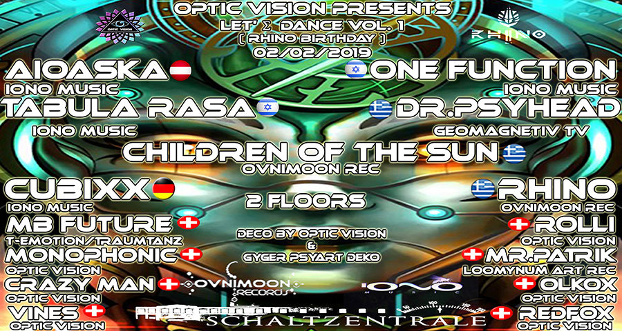 Party Flyer ♬♬Rhino Birthday♬♬ /Aioaska/One Function//Tabula Rosa/Dj Cubixx/Dr.Psyhead/ 2 Feb '19, 20:00