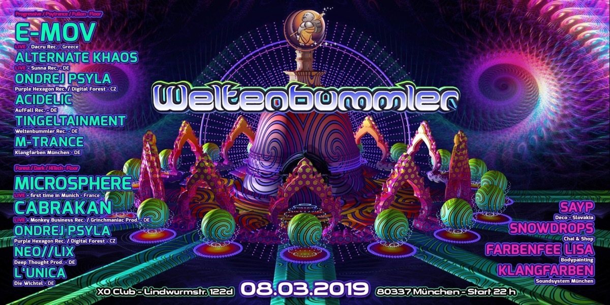 Weltenbummler w/ E-MOV/ MICROSPHERE/ CABRAKAN uvm. · 8 Mar '19, 22:00