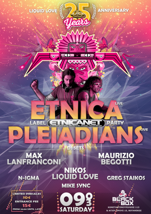 Party Flyer Liquid Love 25 Years Anniversary Etnica-Pleiadians Live 9 Mar '19, 23:00