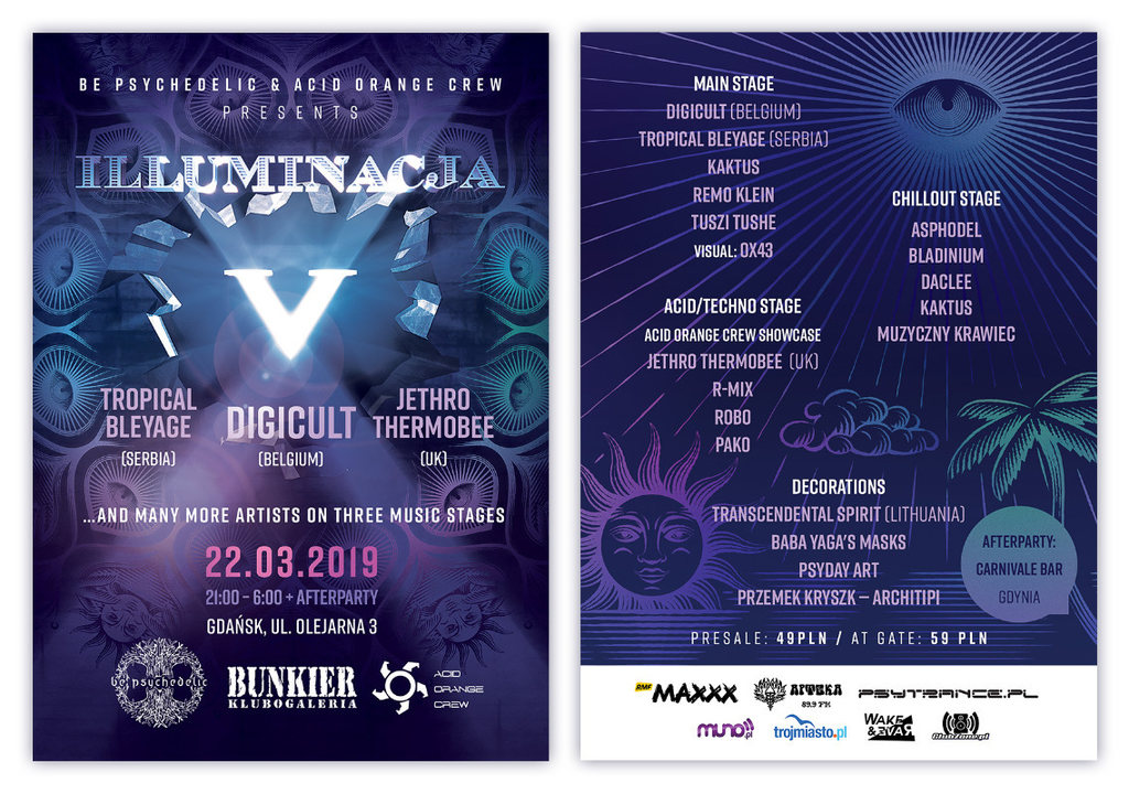 Party Flyer Illuminacja V -Tropical Bleyage & DigiCult & J.ThermoBee + afterparty 22 Mar '19, 21:00
