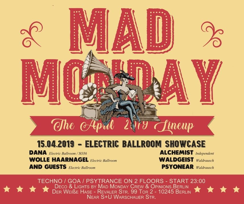 Party Flyer Mad Monday • Electric Ballroom Showcase 15 Apr '19, 23:00