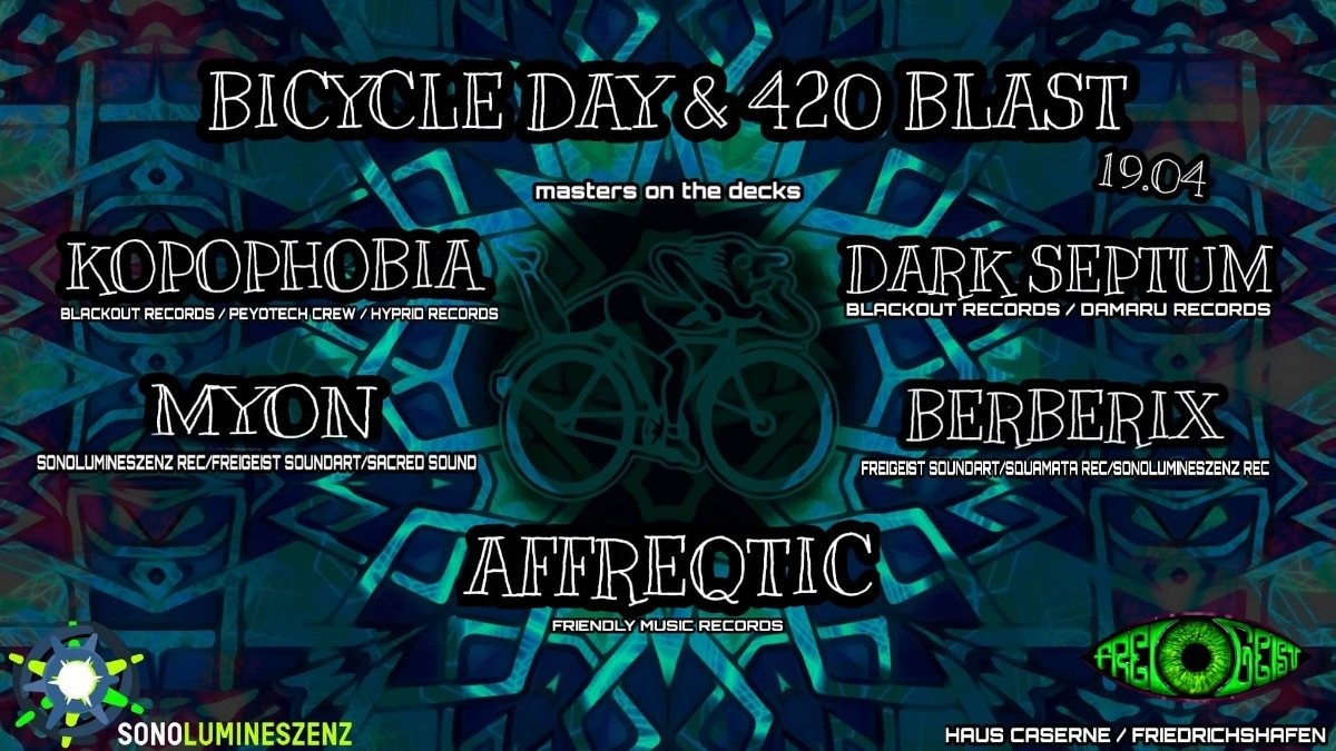Party Flyer Bicycle Day & 420 Blast w/Kopophobia & Dark Septum 19 Apr '19, 22:00