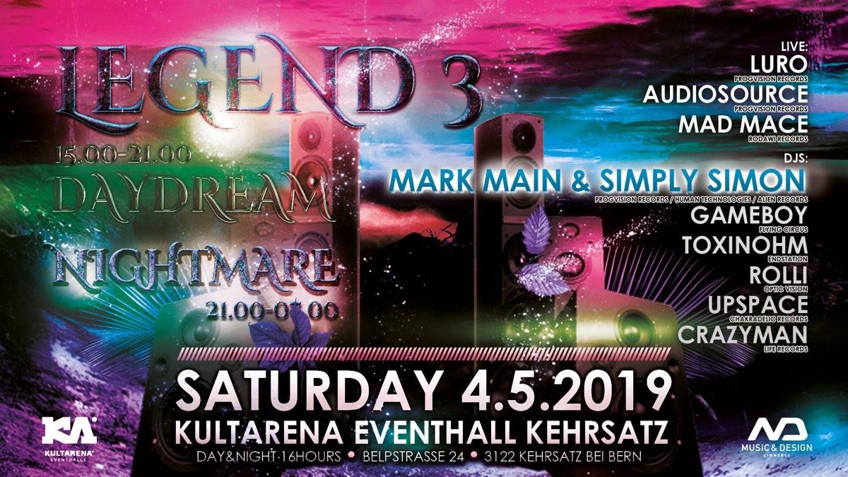 Party Flyer Legend 3 / Day & Night Event 4 May '19, 15:00