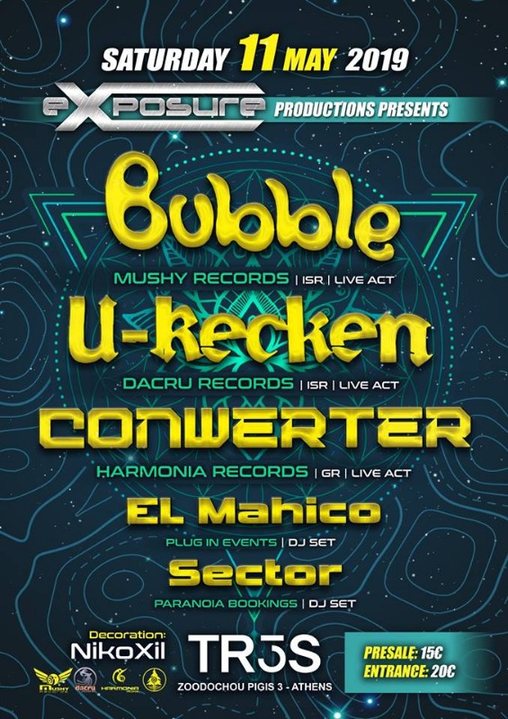 Party Flyer Exposure presents Bubble / U-Recken & Conwerter in Athens on Sat 11 May !!! 11 May '19, 23:30