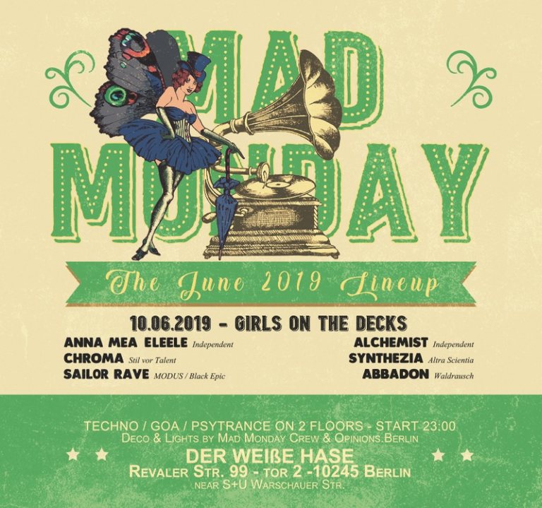 Party Flyer Mad Monday • presents Girls on the Decks 10 Jun '19, 23:00