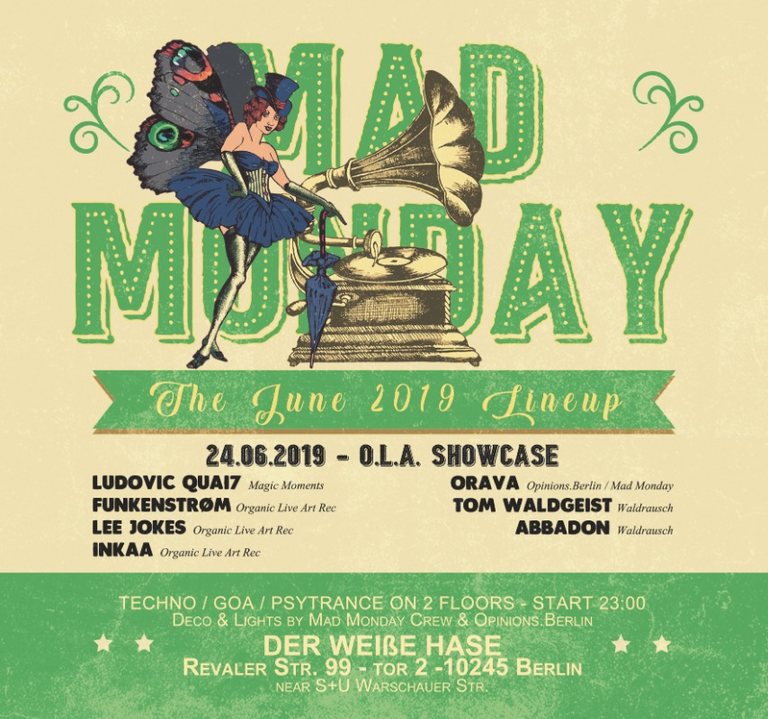 Party Flyer Mad Monday • presents OLA Records Showcase 24 Jun '19, 23:00