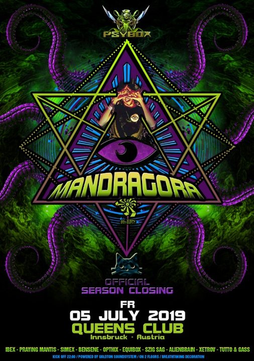 Party Flyer Psybox - Season Closing with Mandragora 5 Jul '19, 22:00