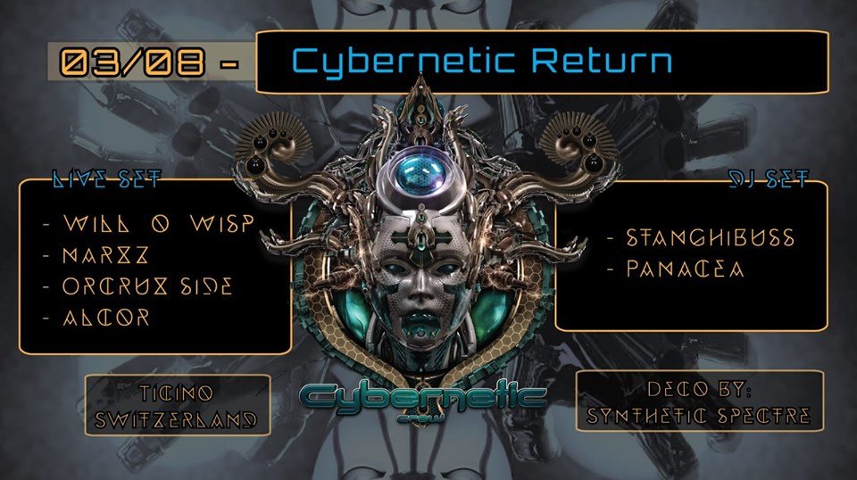Party Flyer Cybernetic Return ♪♪ Will O Wisp LIVE ♪♪ 3 Aug '19, 21:00