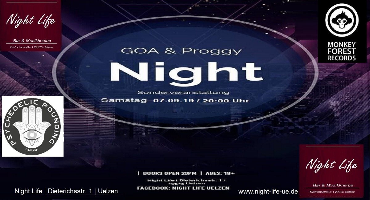 Party Flyer Psychedelic Pounding-Goa&Proggy Night feat 2.Monkey Forest DJ's 7 Sep '19, 20:00