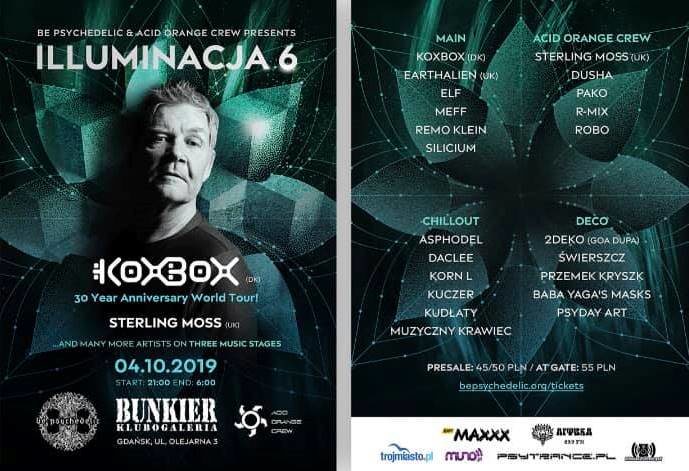 Party Flyer Be Psychedelic presents: Illuminacja 6 - KoxBox 30 Year Anniversary Tour 4 Oct '19, 21:00