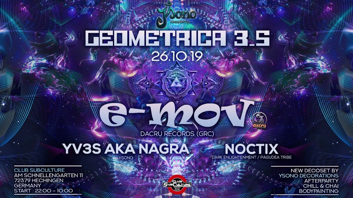 Party Flyer Geometrica 3.5 with E-Mov / New Decoset 26 Oct '19, 22:00