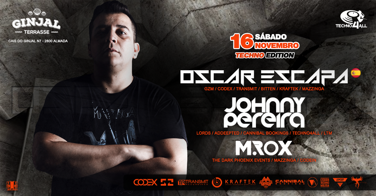 Party Flyer Techno4All - Oscar Escapa (SPAIN) - Ginjal Terrasse 16 Nov '19, 23:00