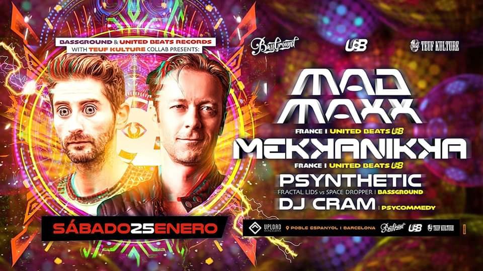 Party Flyer Mad Maxx & Mekkanikka (UB records) meets Bassground! 25 Jan '20, 23:30