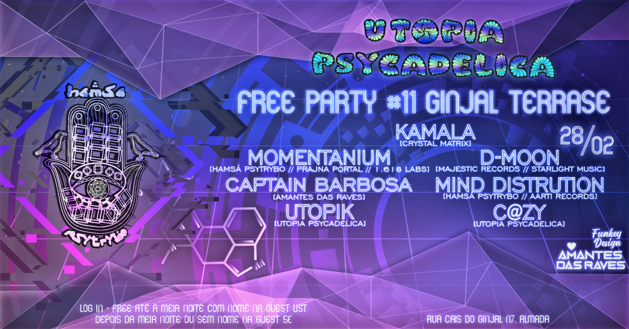 Party Flyer Hamsá PsyTrybo & Utopia Psycadelica // Free Party #11 at Ginjal 28 Feb '20, 23:00