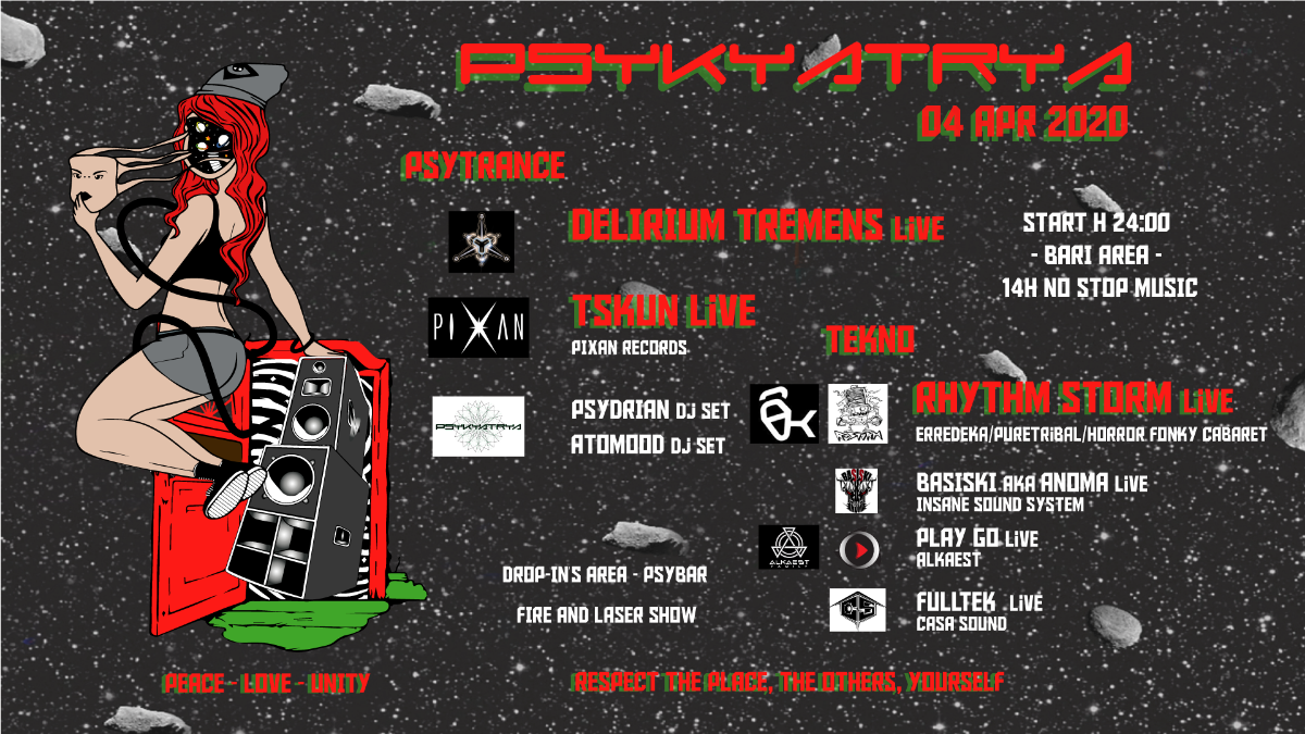 Party Flyer ◤◢ Rhythm Storm • Delirium Tremens • Tskun _Live Tekno & Psy ◣◥ 5 Apr '20, 00:00