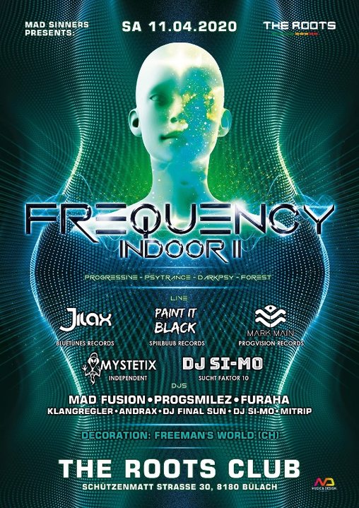 Party Flyer Frequency Indoor 2 with Jilax/ Paint it Black/Dj Mark Main am 11 Apr '20, 21:00