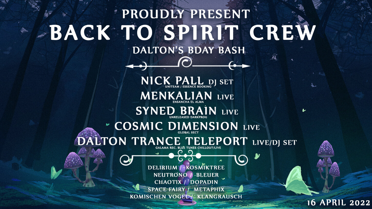 Back to Spirit Dalton's Birthday Bash · 16 Apr '22, 17:00