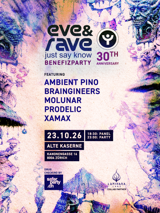 Flyer of eve&rave Benefizparty 2026