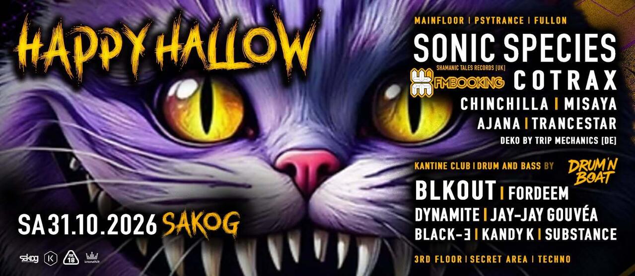 Flyer of Happy Hallow Gathering w. Sonic Species, Cotrax & Bea