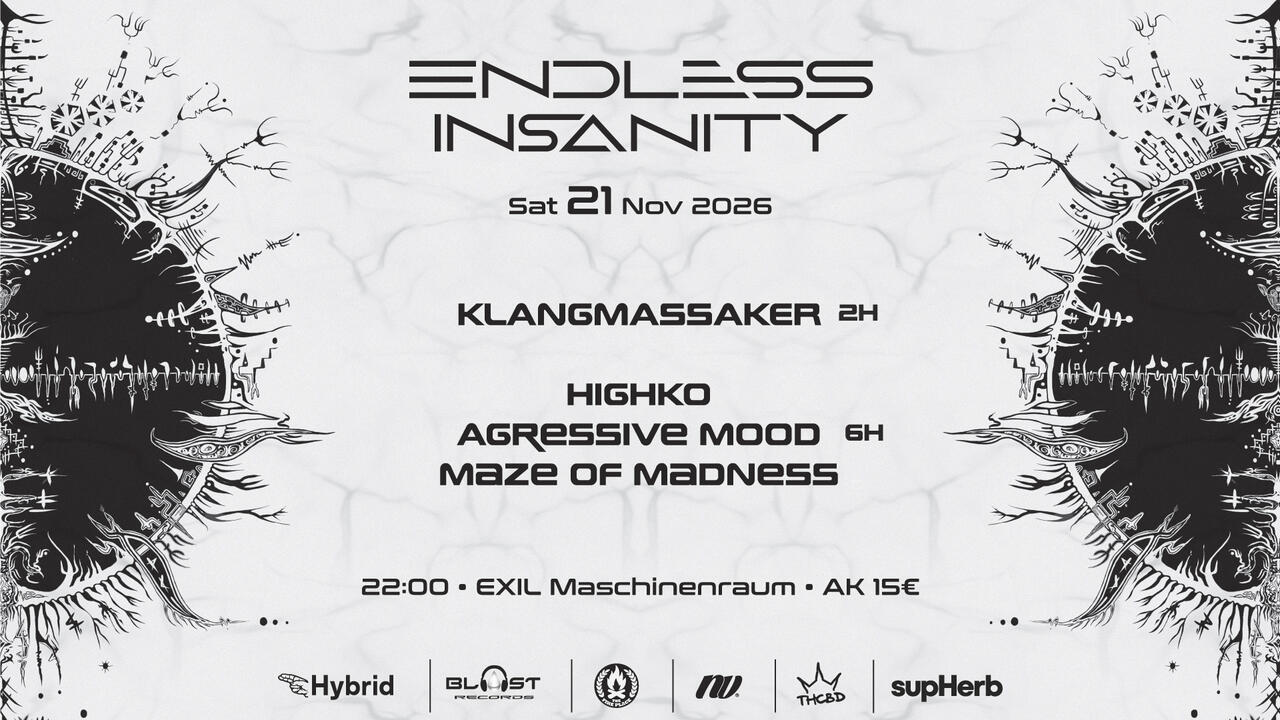 Flyer of Endless Insanity III • KLANGMASSAKER, HIGHKO, AGRESSIVE MOOD, MAZE OF MADNESS
