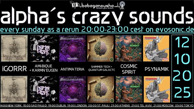 alpha.s crazy sounds: metal breakcore darkpsy psycore hitech show · 9 oct 25, 20:00