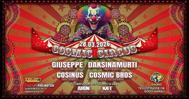 COSMIC CIRCUS W/Guiseppe,Daksinamurti, · 28 Mar 26, 22:00