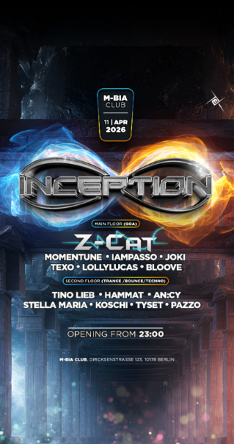 INCEPTION w/ Z-Cat| 2 FLOORS | GOA & TECHNO · 11 Apr 26, 23:00