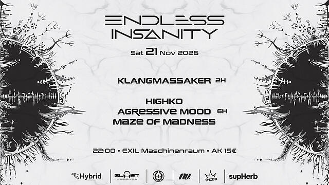 Endless Insanity III • KLANGMASSAKER, HIGHKO, AGRESSIVE MOOD, MAZE OF MADNESS · 21 nov 26, 22:00