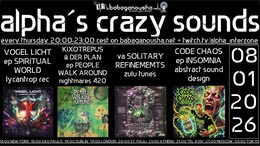 alpha.s crazy sounds: darkpsy * psycore * hitech · 8 ene 26, 20:00