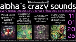 alpha.s crazy sounds: darkpsy * psycore * hitech · 8 Jan 26, 20:00